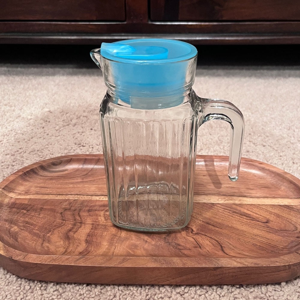 VTG KIG Indonesia Glass Carafe w/ Handle and Plastic Lid